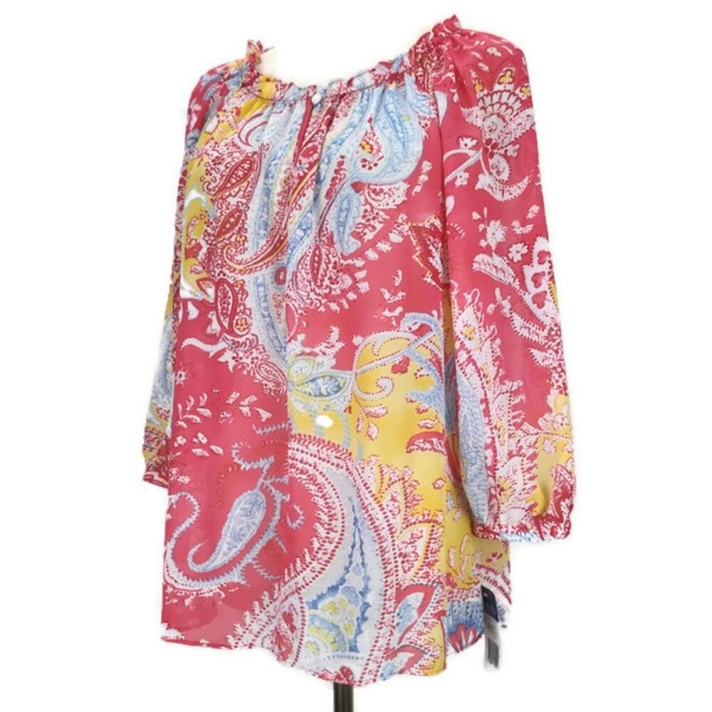 Chaps Multi Color Paisley Scoop Neck Blouse Top